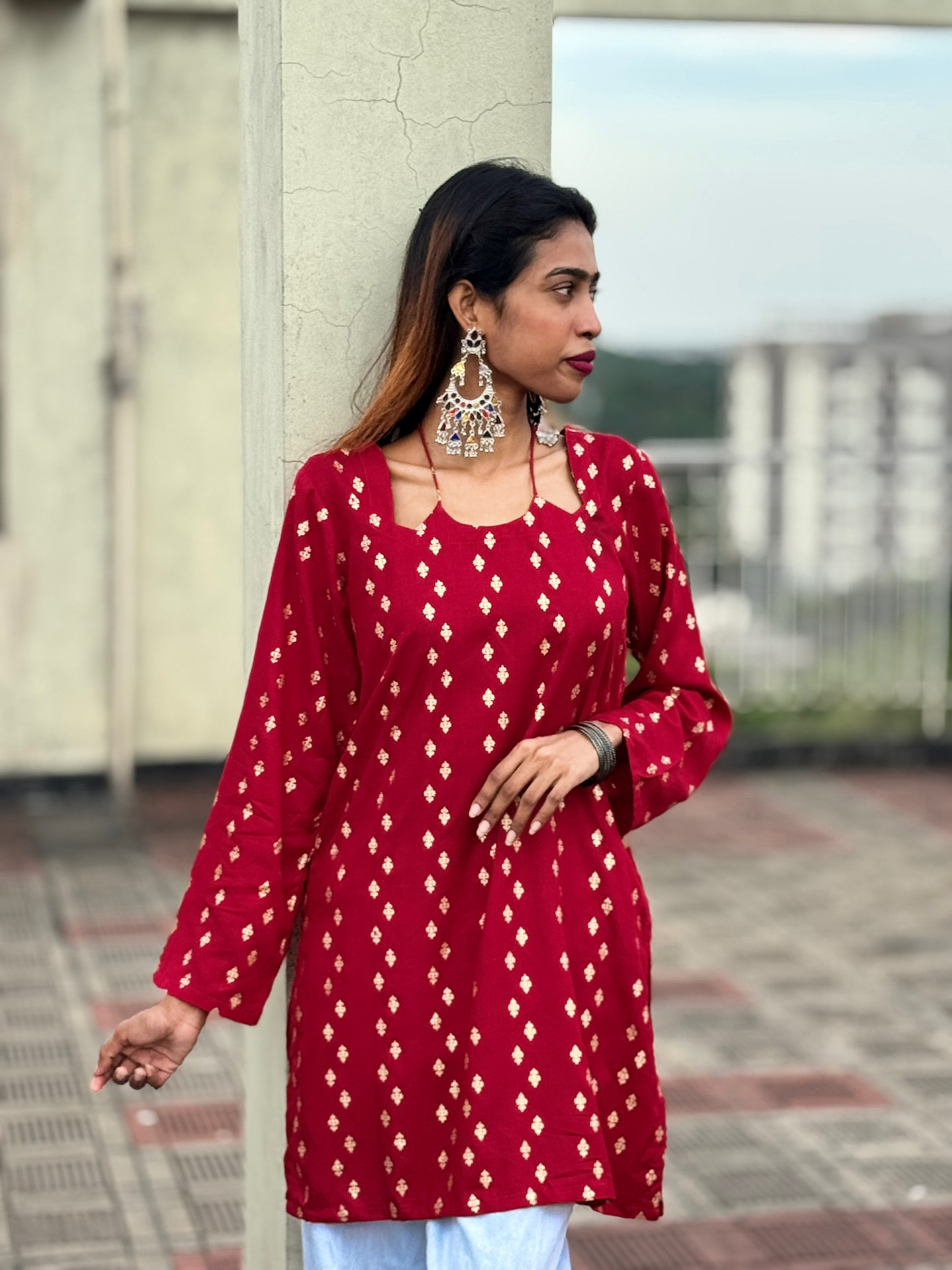 Sidhur ✨ – Puja Special maroon kurti