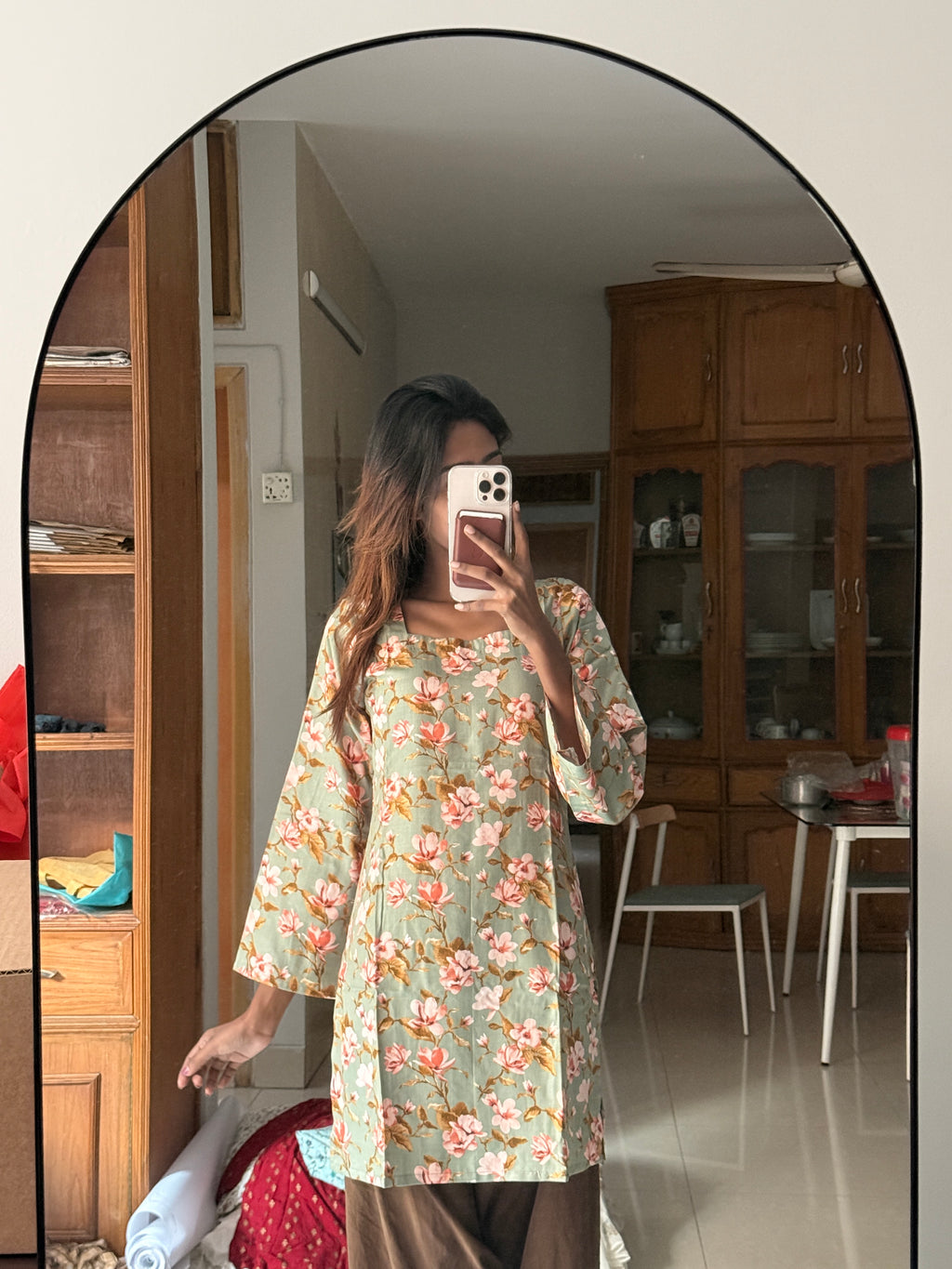 "blossom"kurti in olive