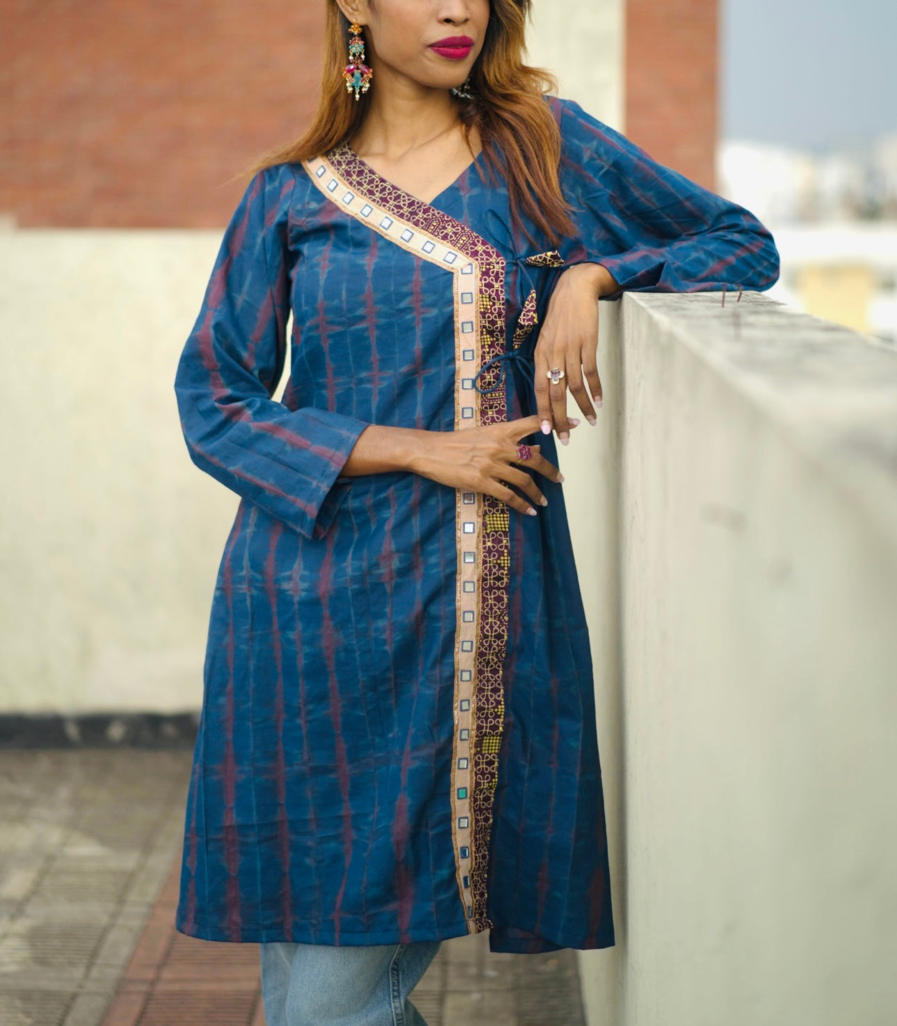 "অপরাজিতা" kurti – Elegant Indigo Tie-Dye Kurti with Mirror Work Detailing