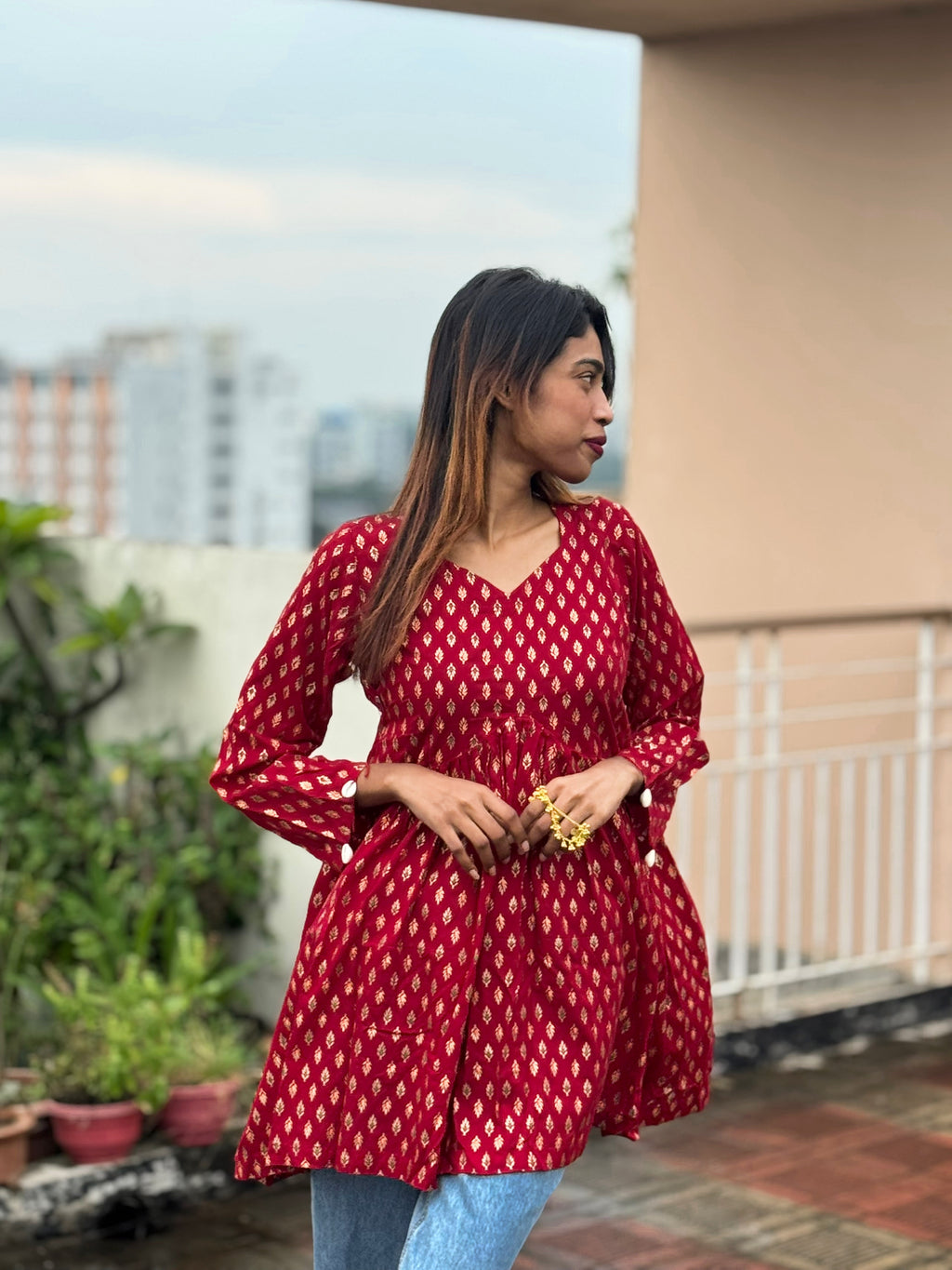 Chumki (চুমকি) - Premium Maroon Cotton Kurti