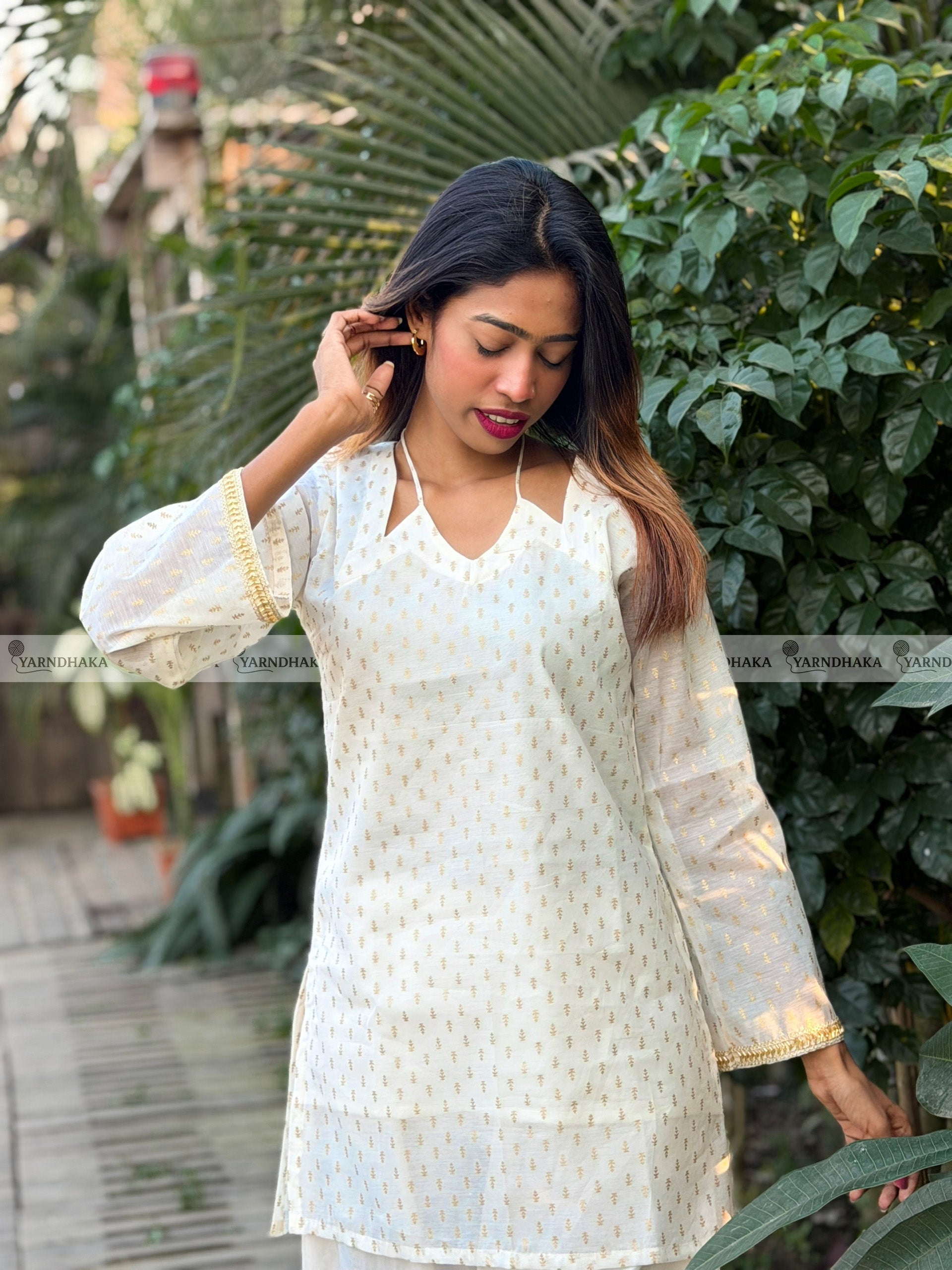 "ঝিনুক" Jhinuk White Premium Kurti