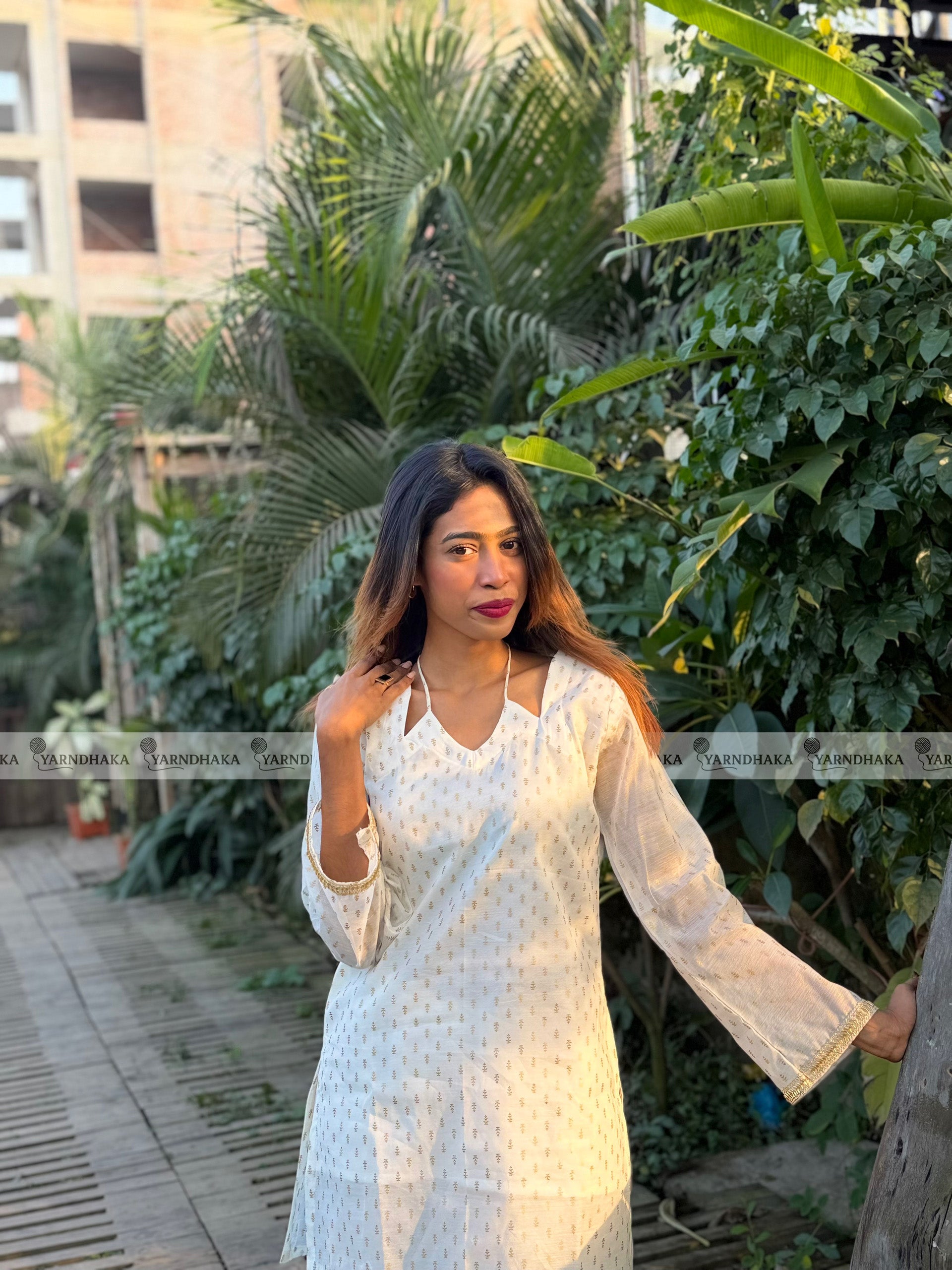 "ঝিনুক" Jhinuk White Premium Kurti
