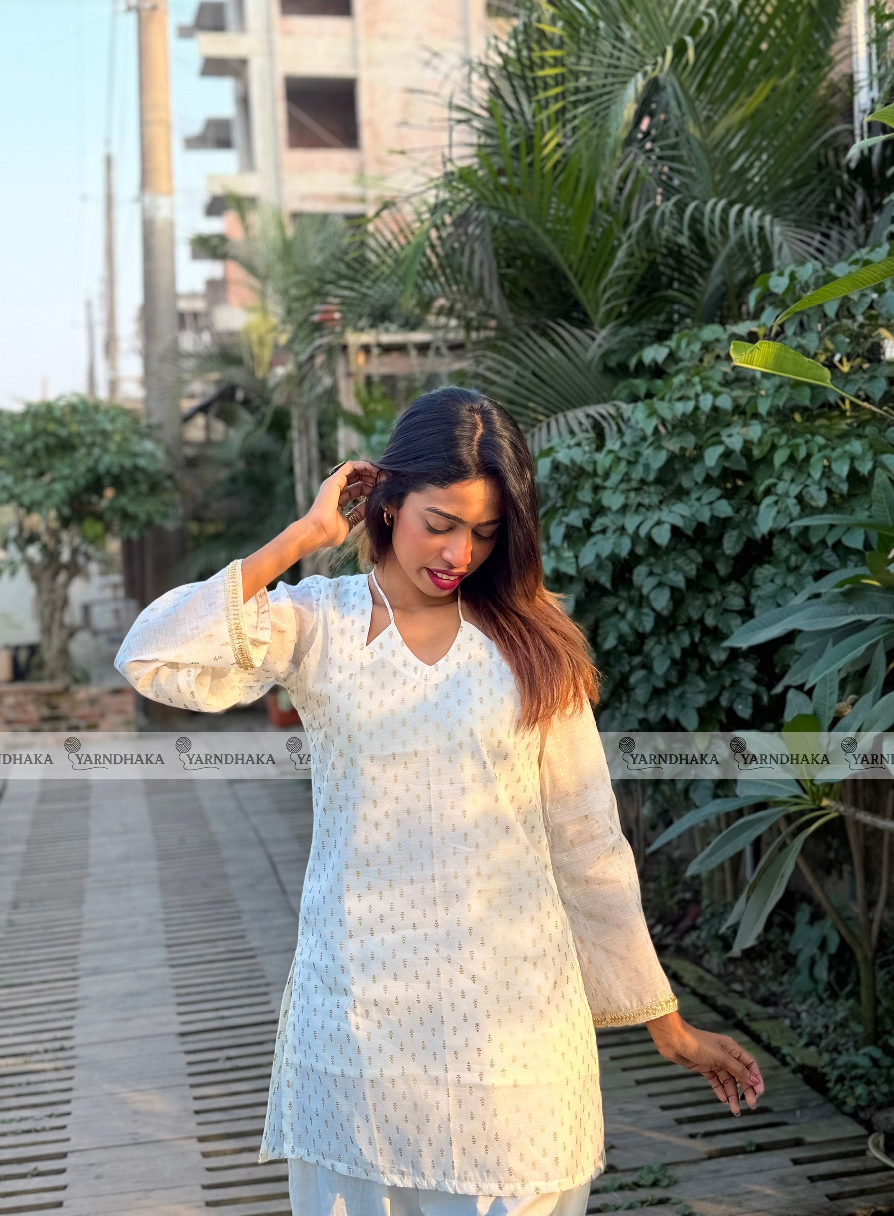 "ঝিনুক" Jhinuk White Premium Kurti